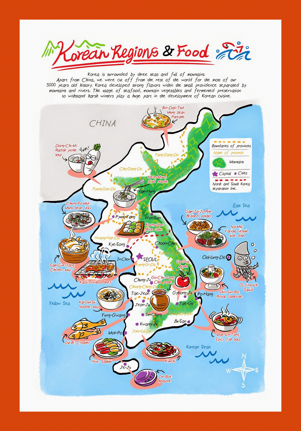 Korean Food Regions illustrated map