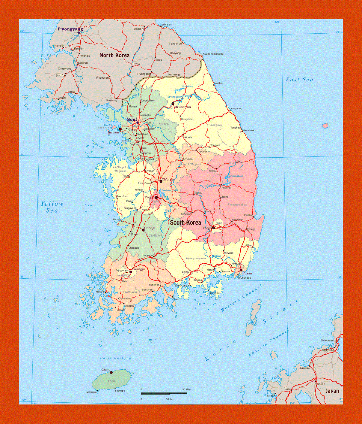 Political and administrative map of South Korea