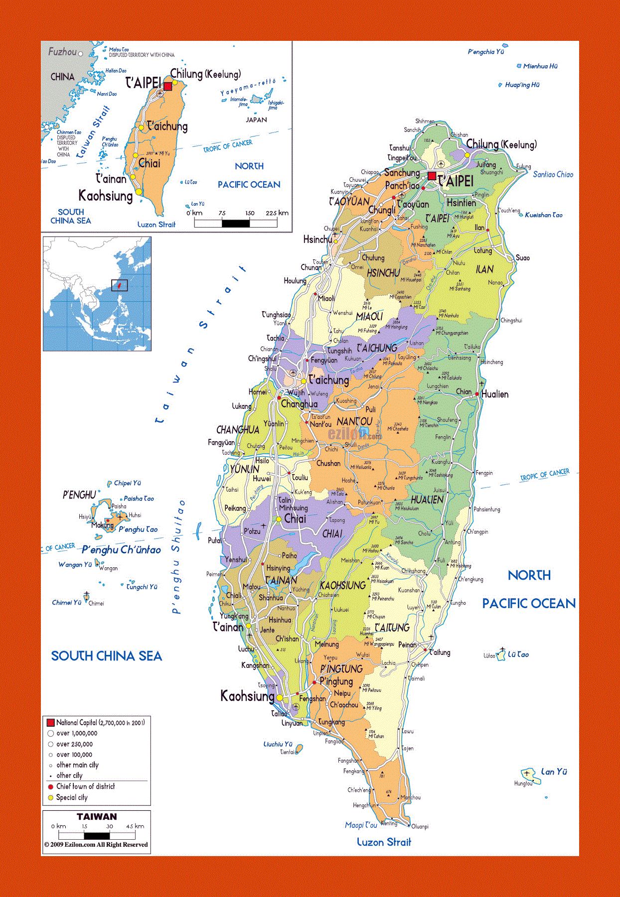 Political and administrative map of Taiwan