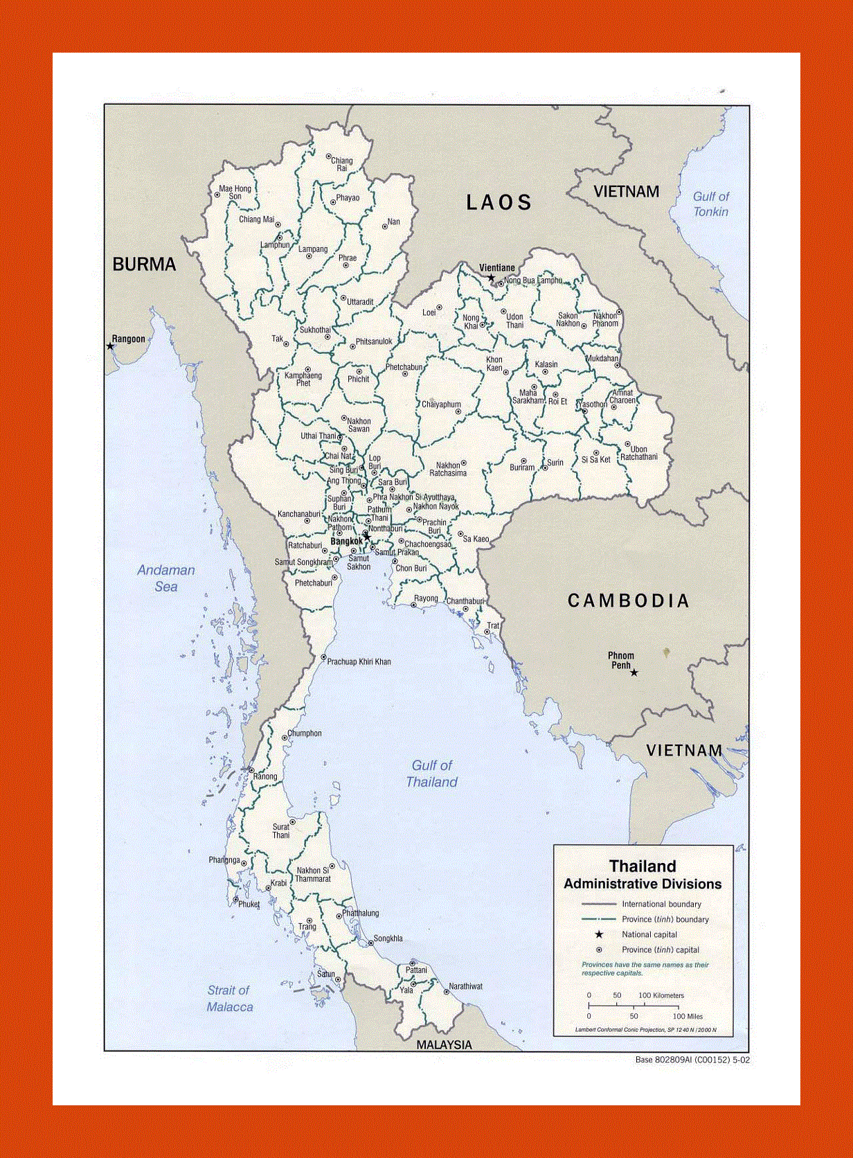 Administrative divisions map of Thailand - 2002