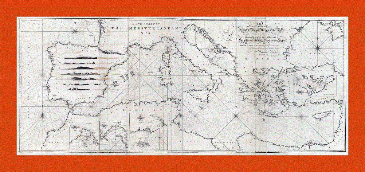 Old antique map of Mediterranean Sea - 1797