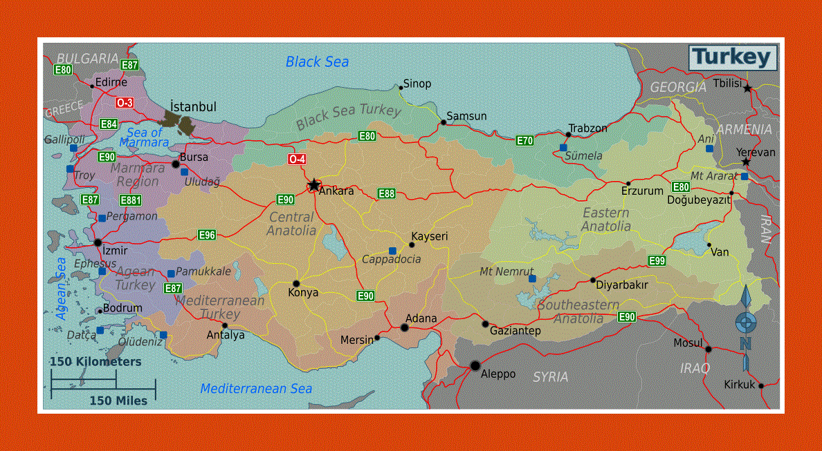 Regions map of Turkey