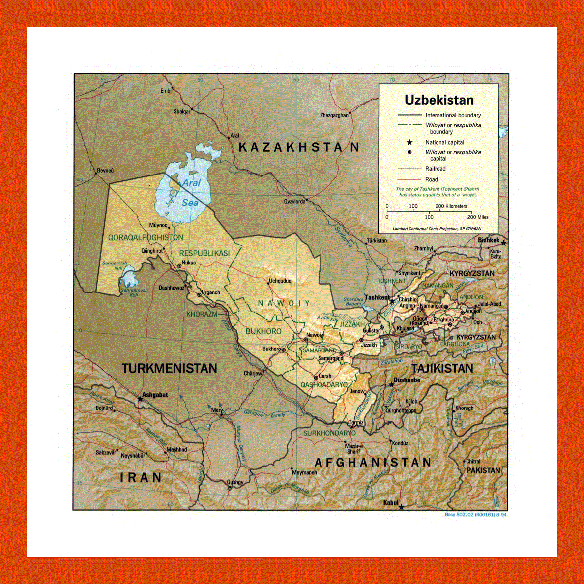 Political and administrative map of Uzbekistan - 1994