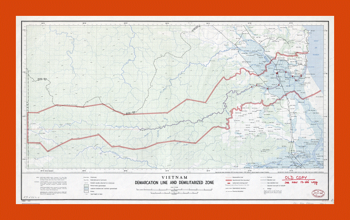 Map of Vietnam Demarcation Line and Demilitarized Zone - 1957