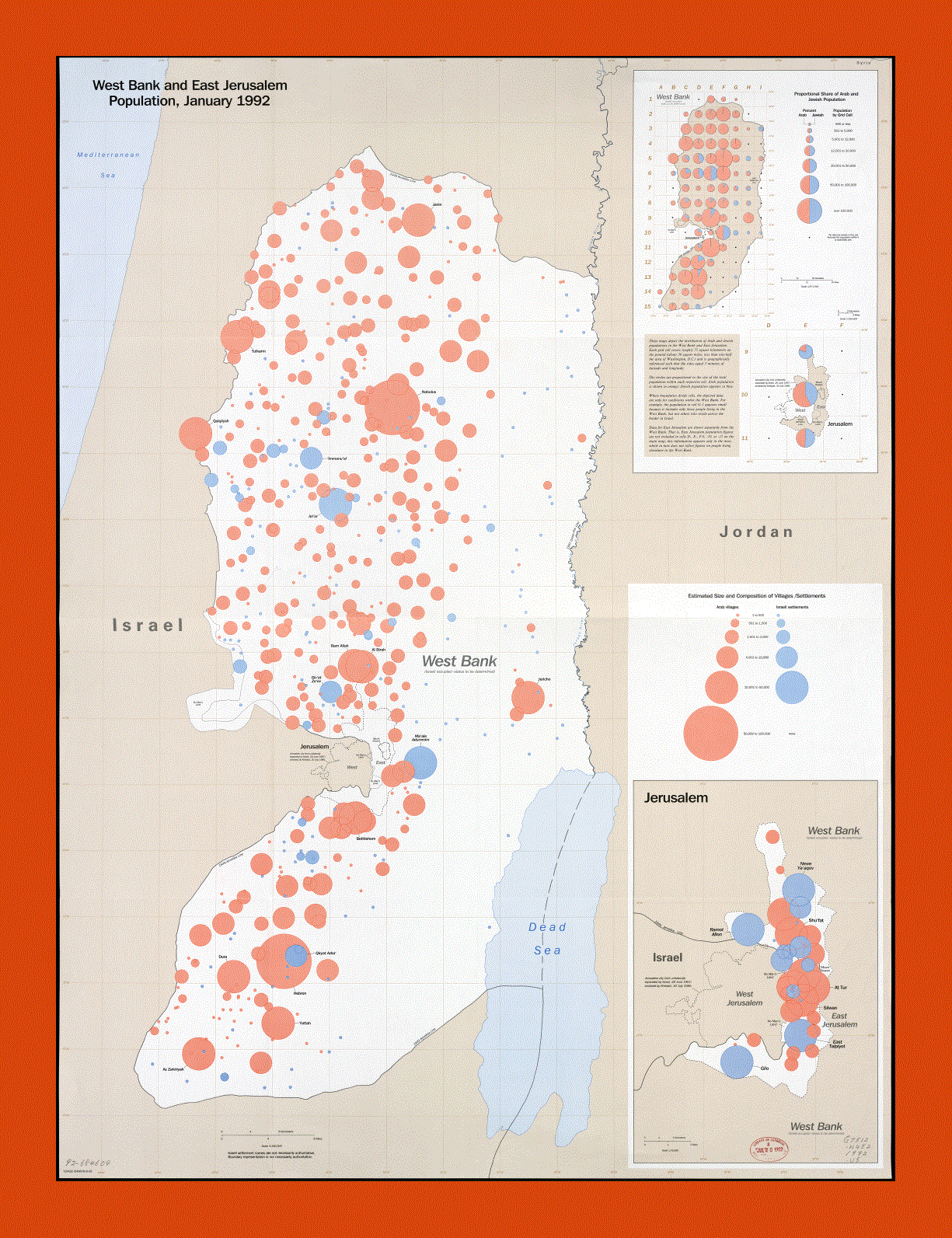 West Bank and East Jerusalem population map - 1992