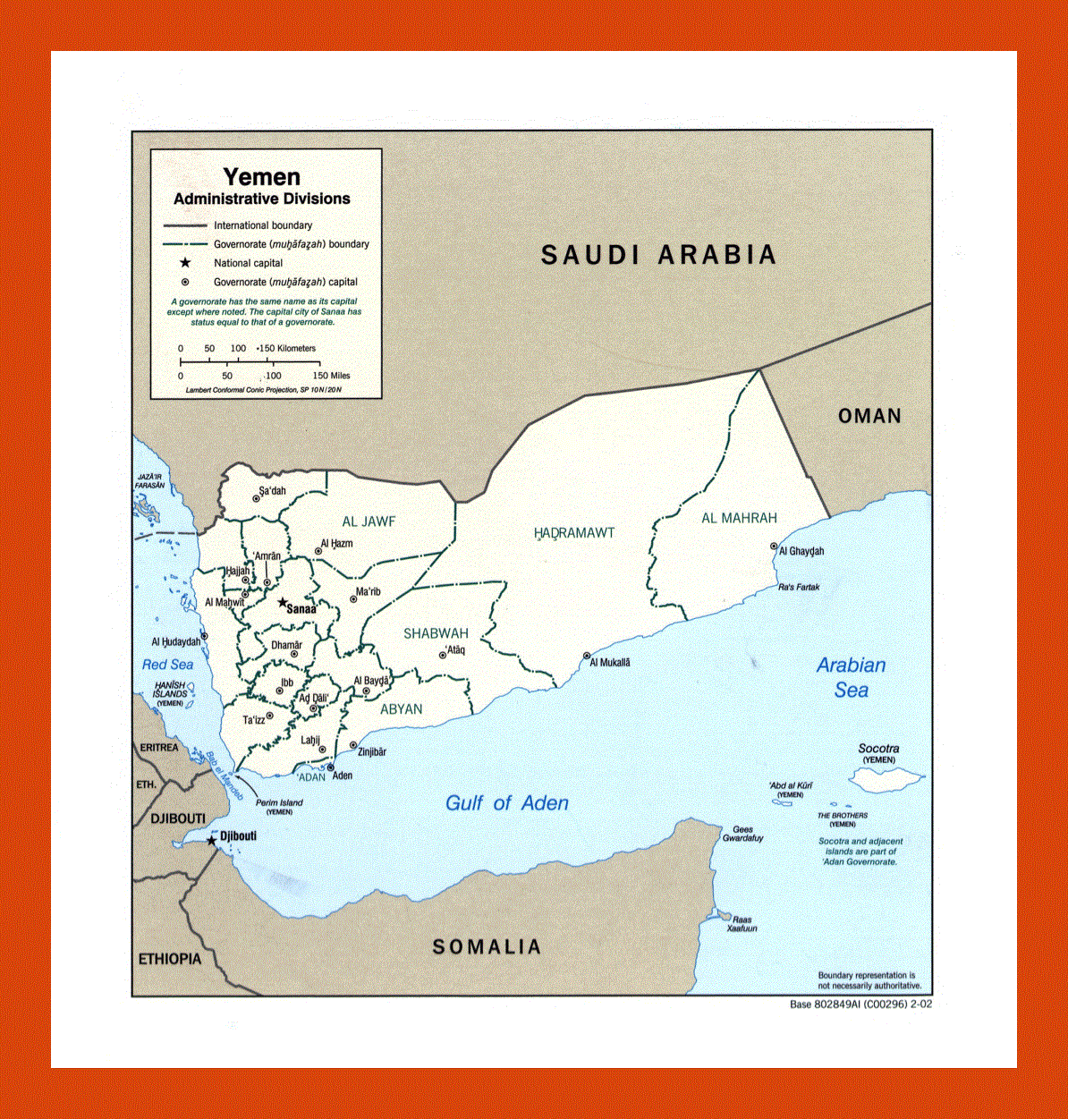 Administratrive divisions map of Yemen - 2002