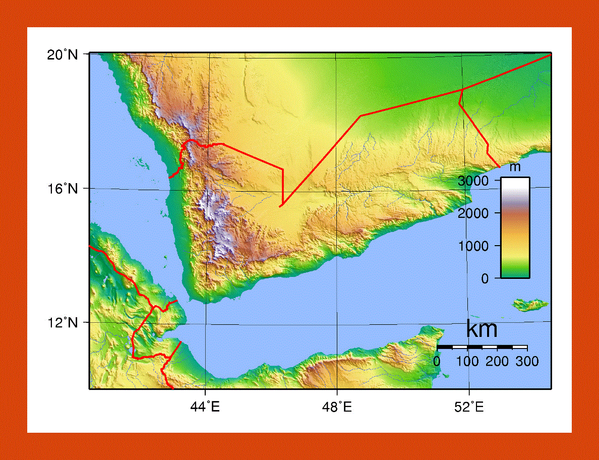 Topographical map of Yemen