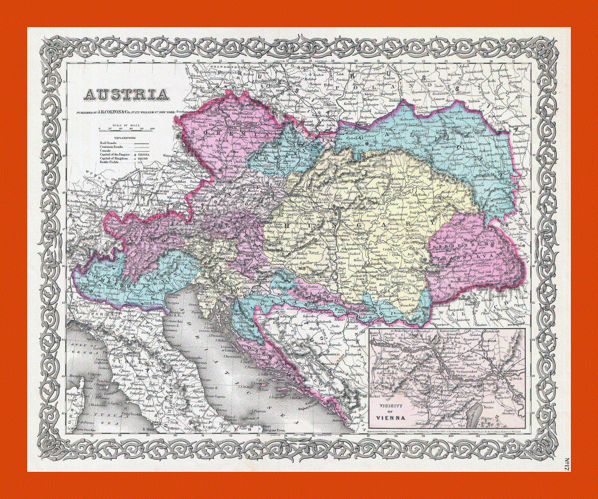 Old political and administrative map of Austria - 1855