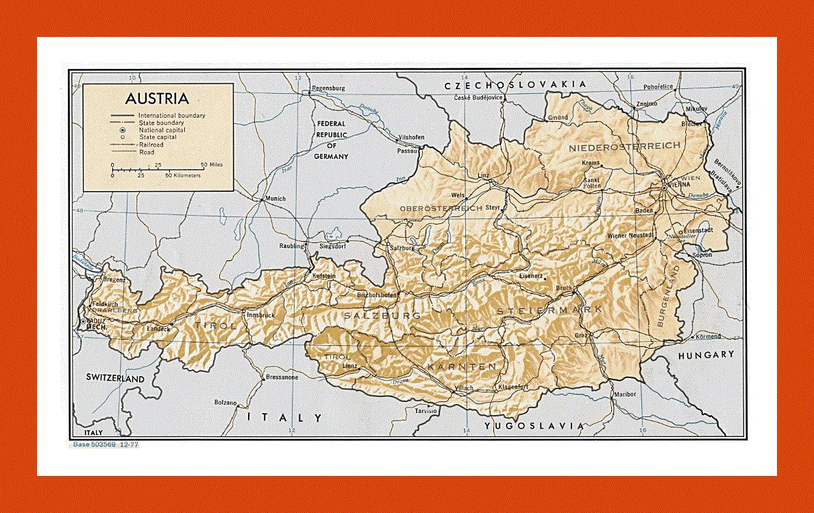 Political and administrative map of Austria - 1977