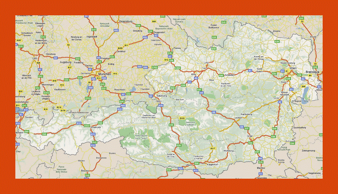 Road map of Austria