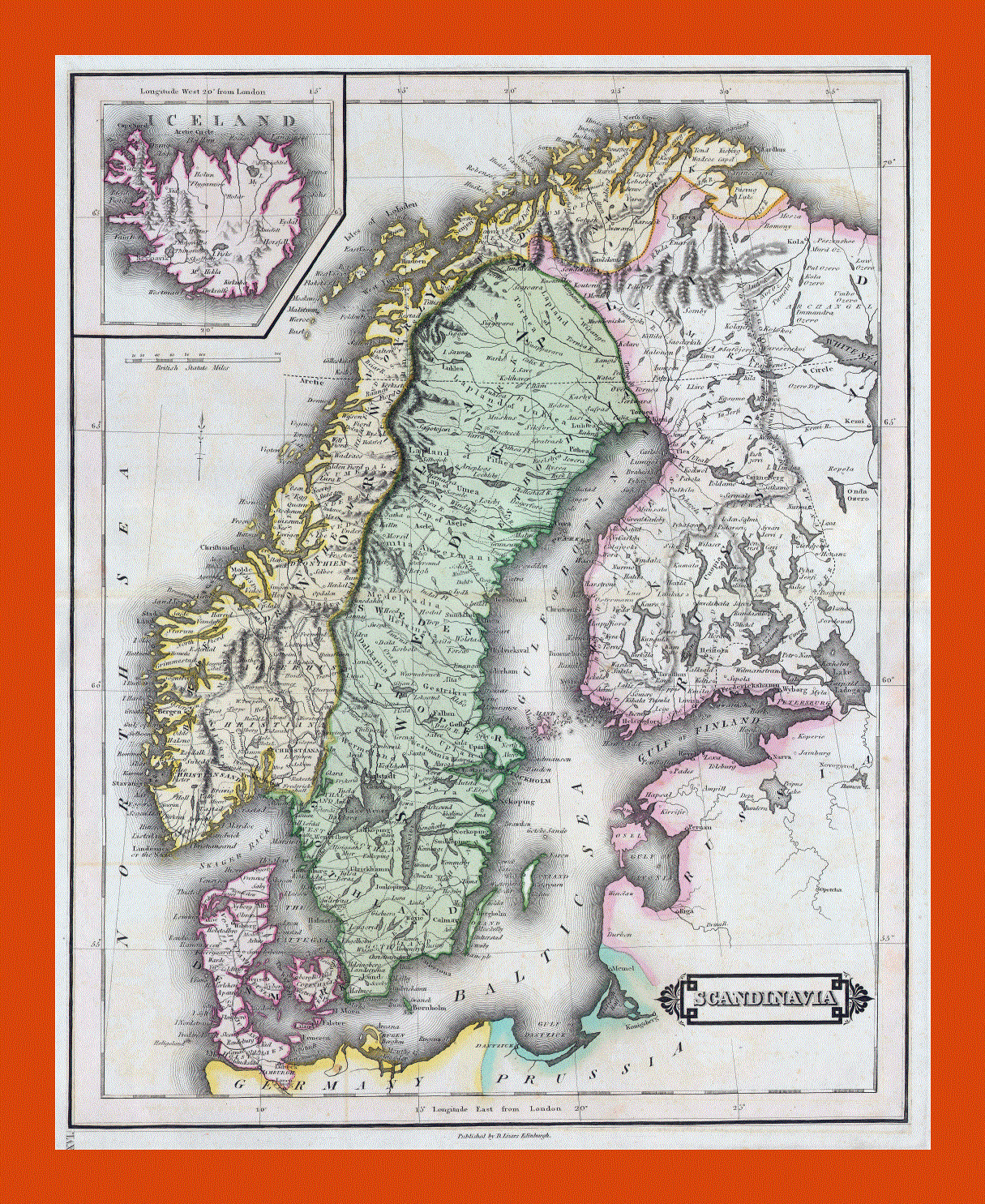Old map of Scandinavia - 1840