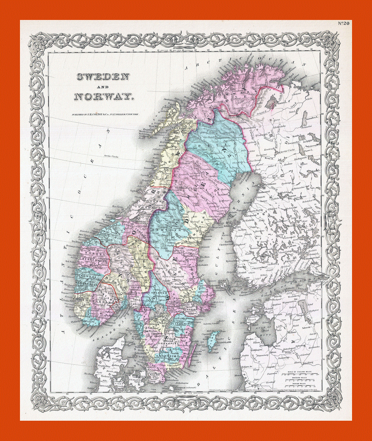 Old political map of Sweden and Norway - 1855