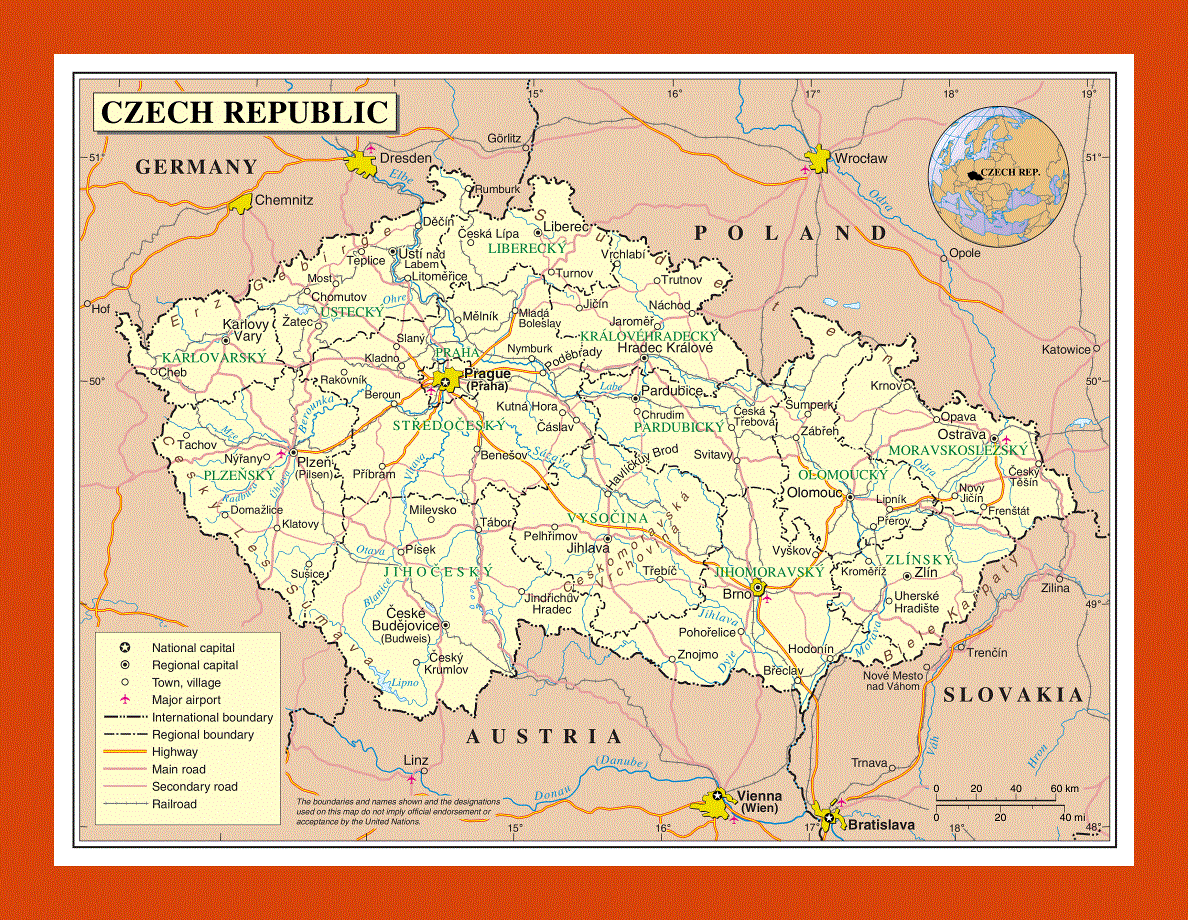 Political and administrative map of Czech Republic