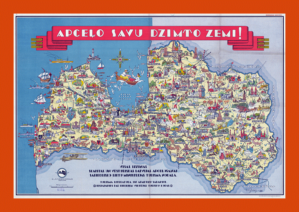 Tourist illustrated map of Latvia