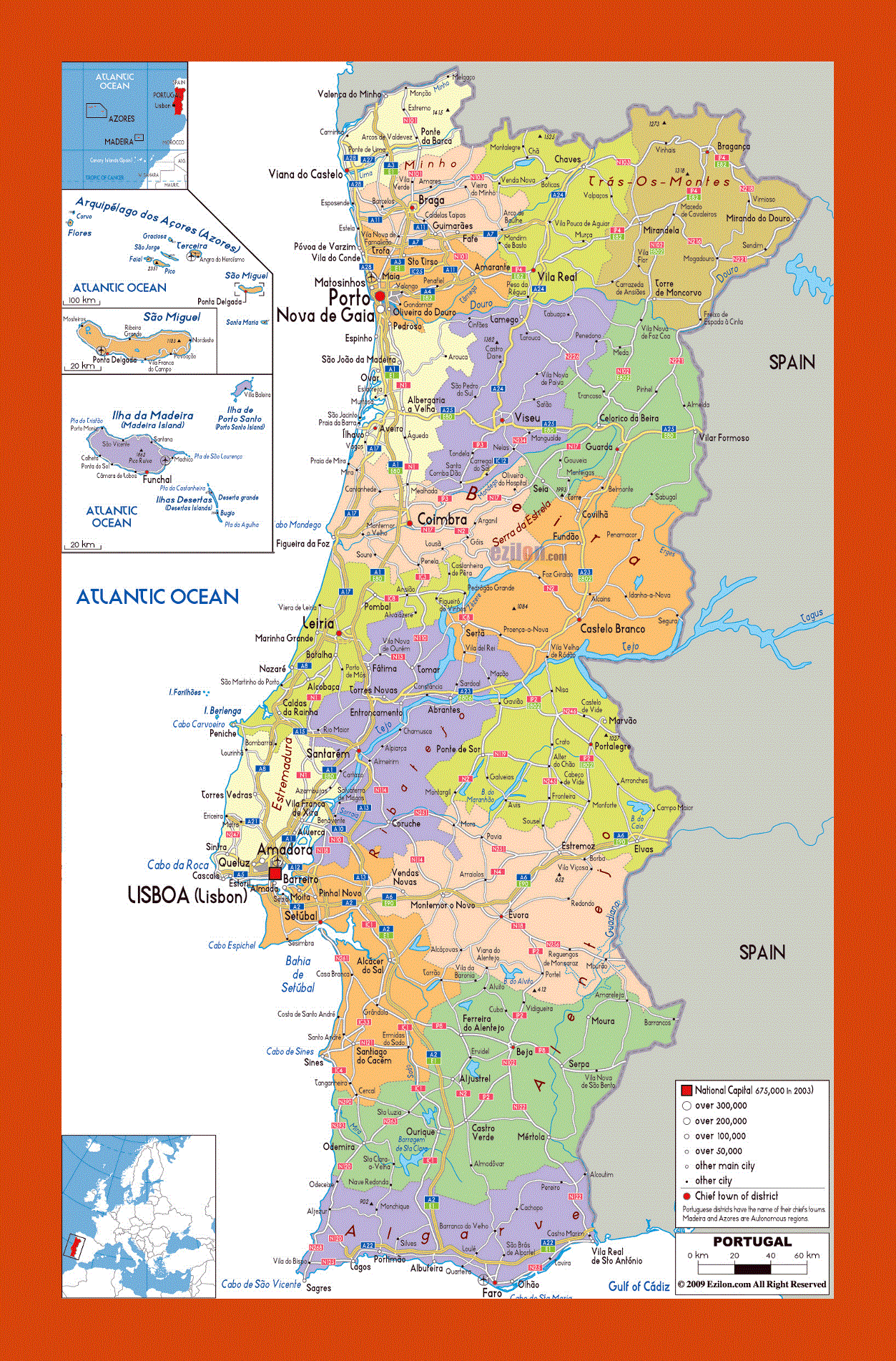 Political and administrative map of Portugal