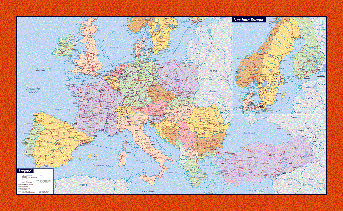 Railways map of Europe