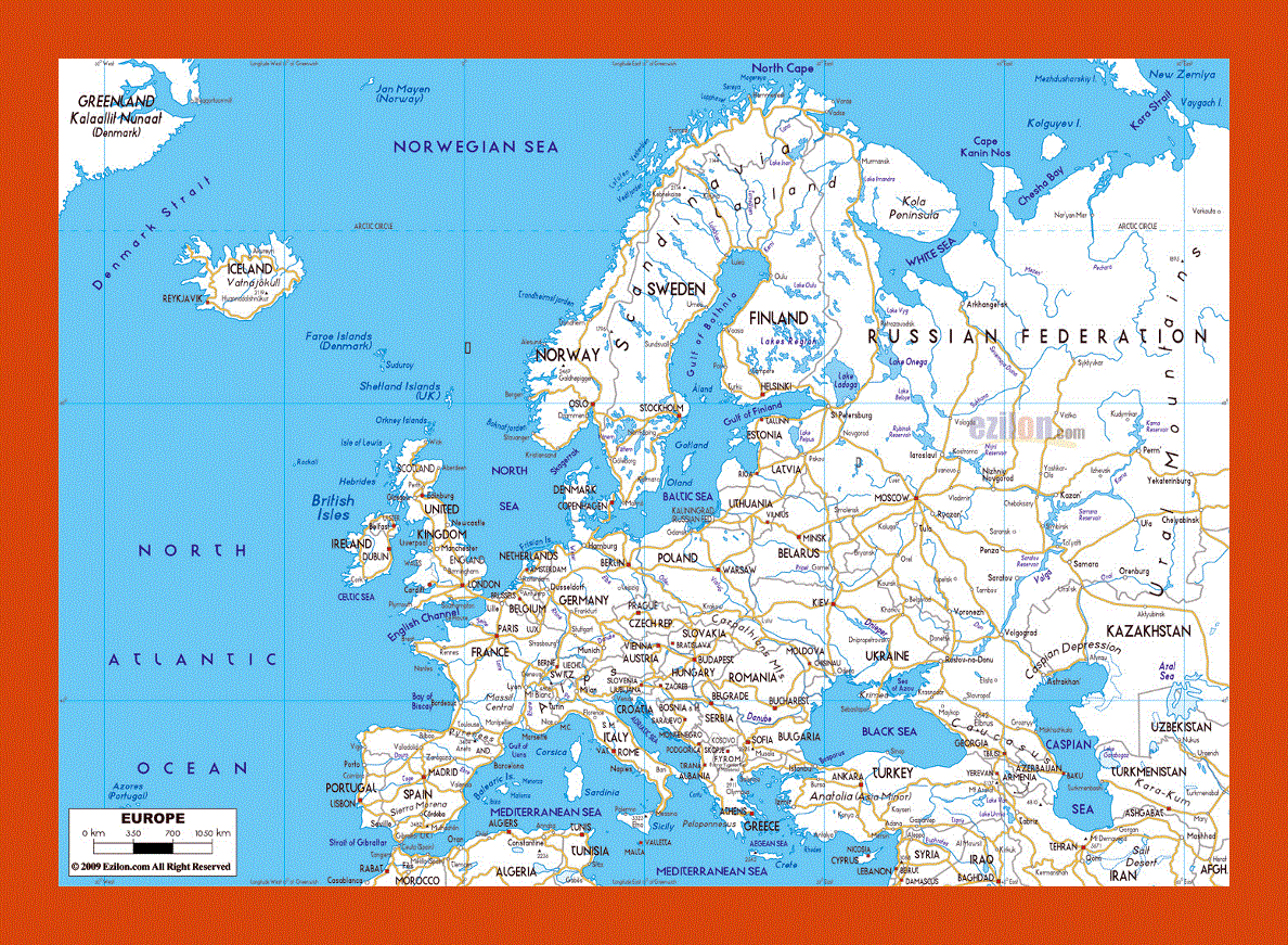 Road map of Europe