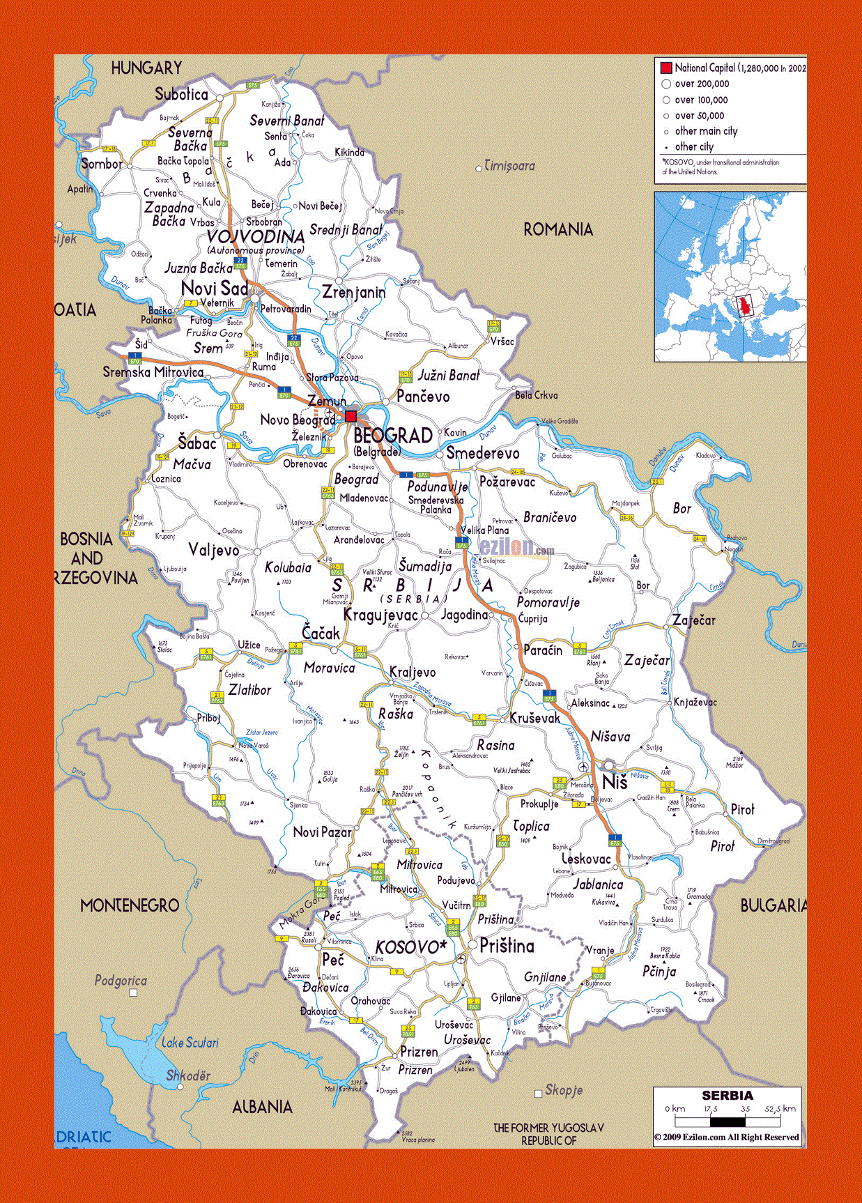 Road map of Serbia