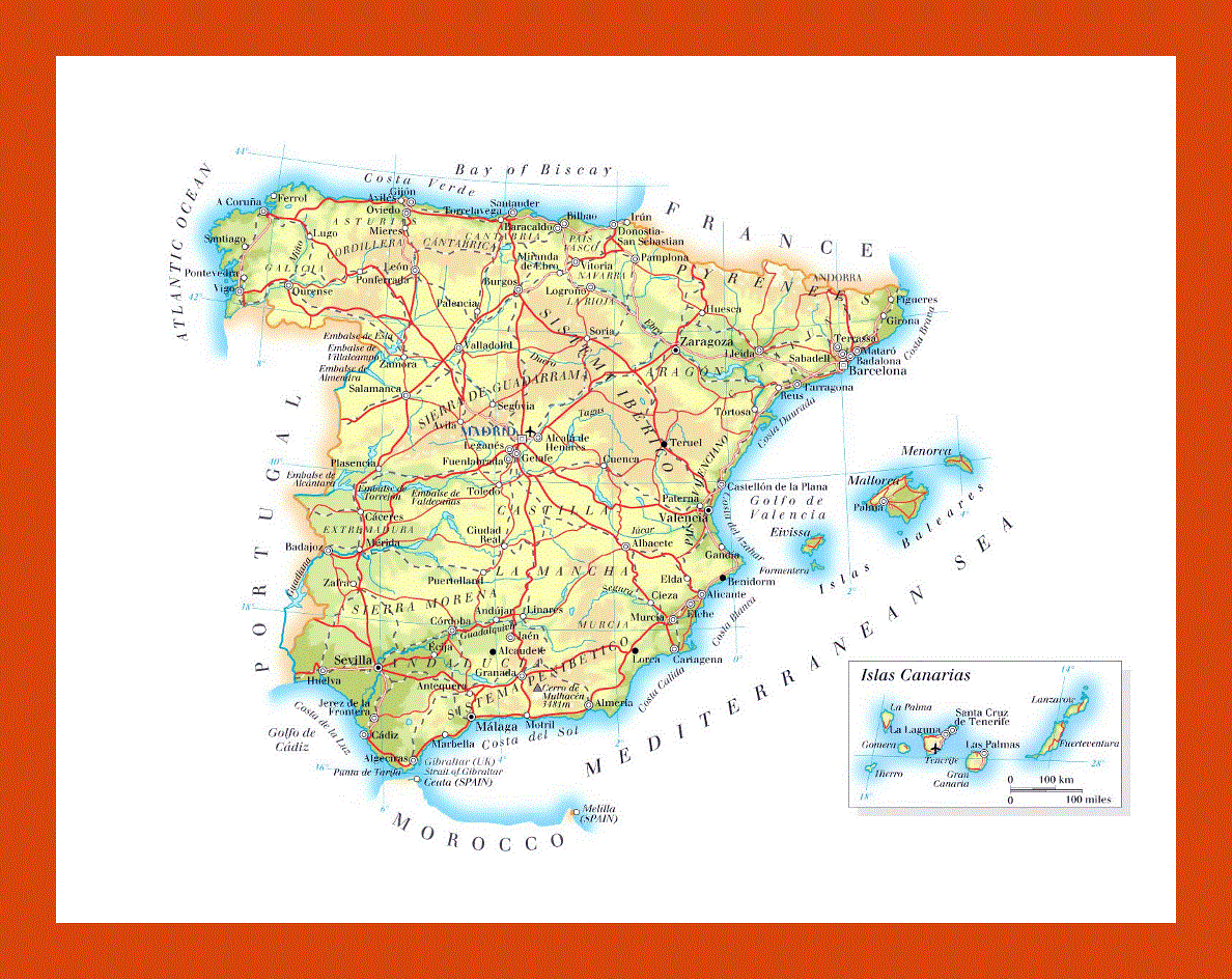 Elevation map of Spain