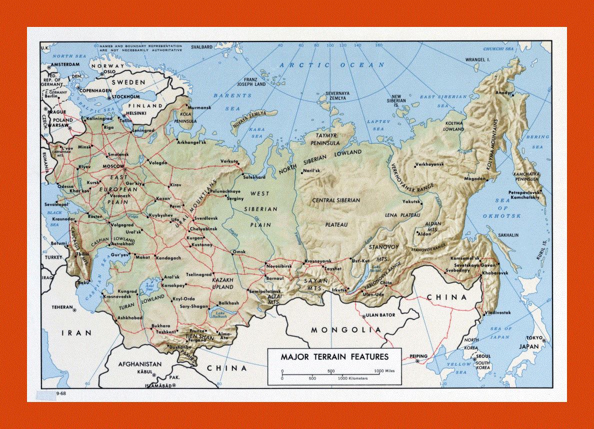 Terrain map of the USSR - 1968
