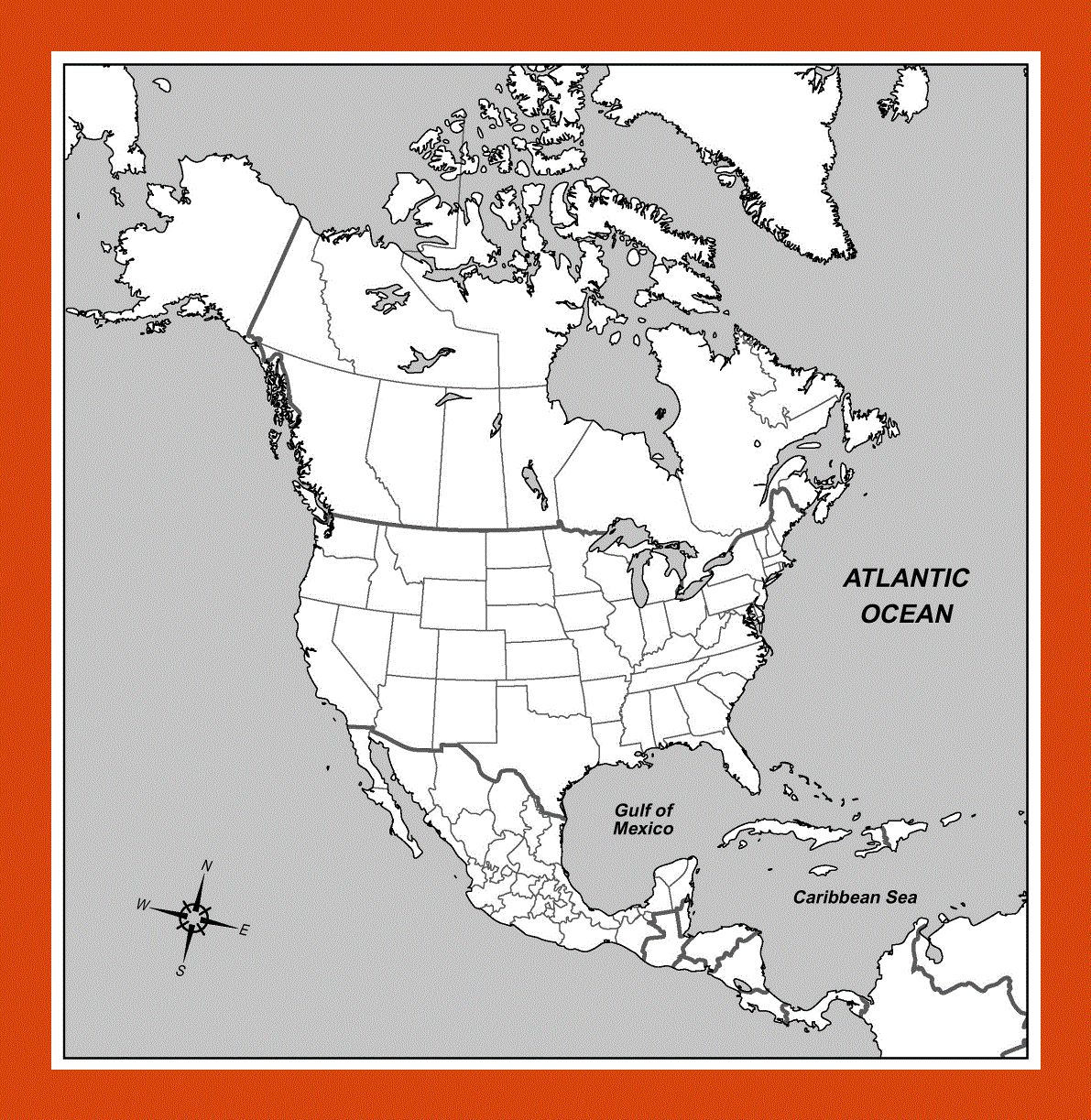 Contour political map of North America