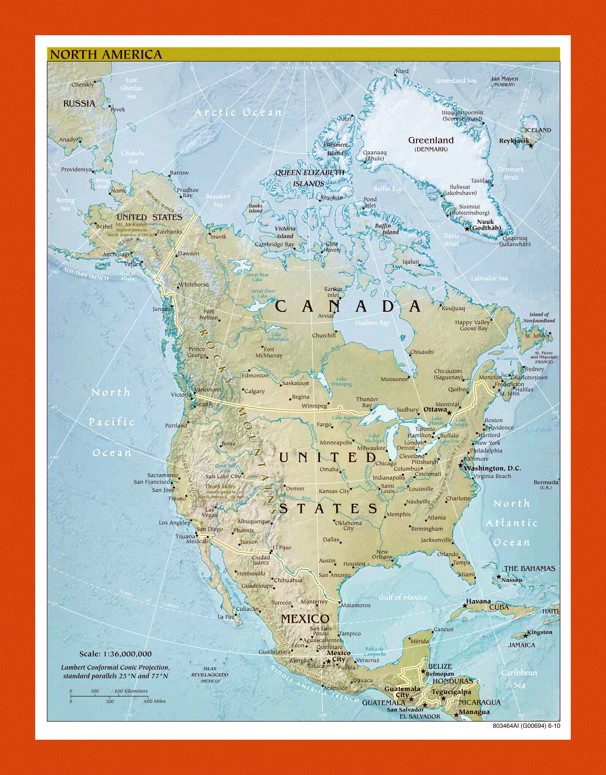 Political map of North America - 2010