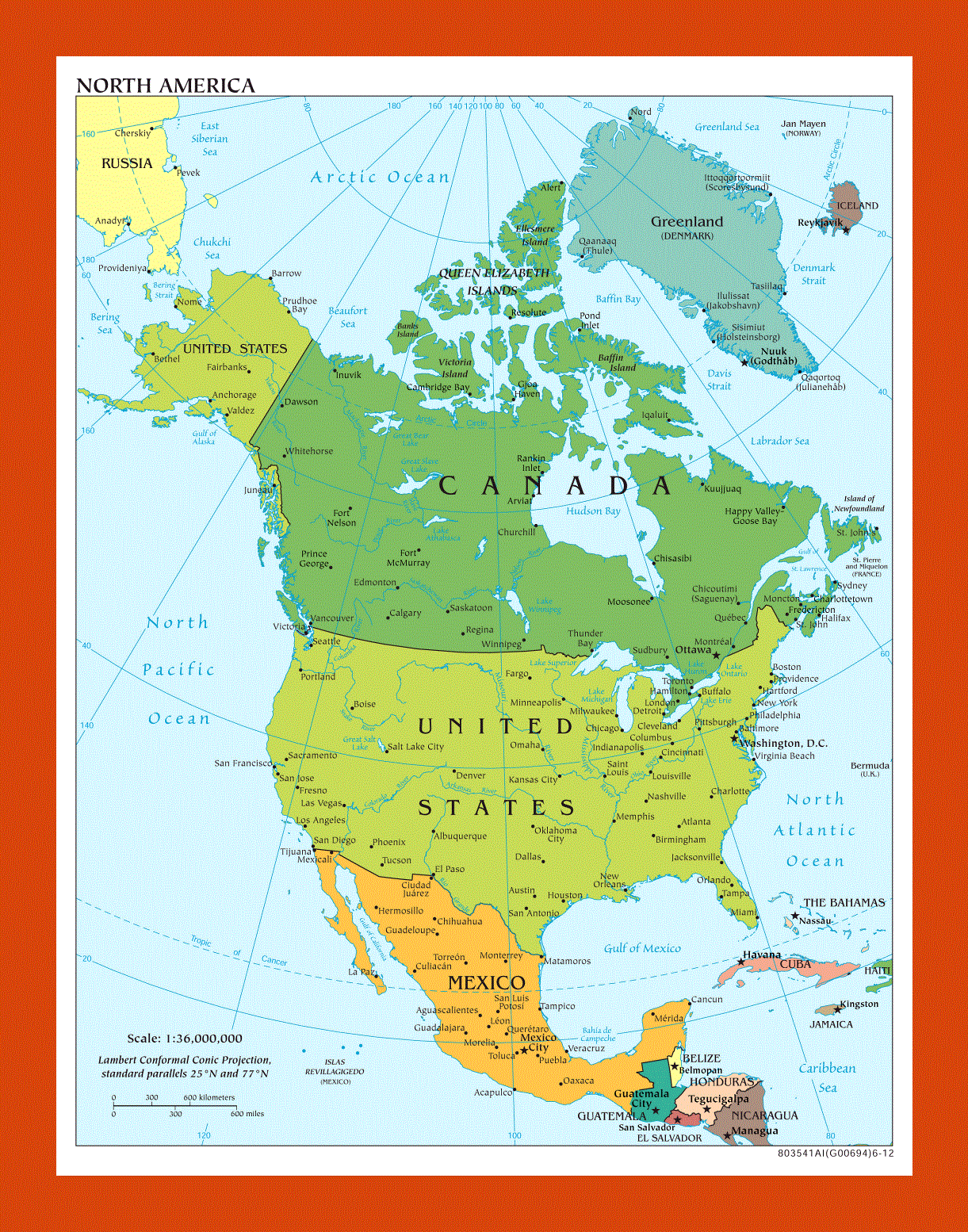 Political map of North America - 2012