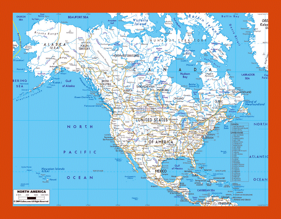 Road map of North America