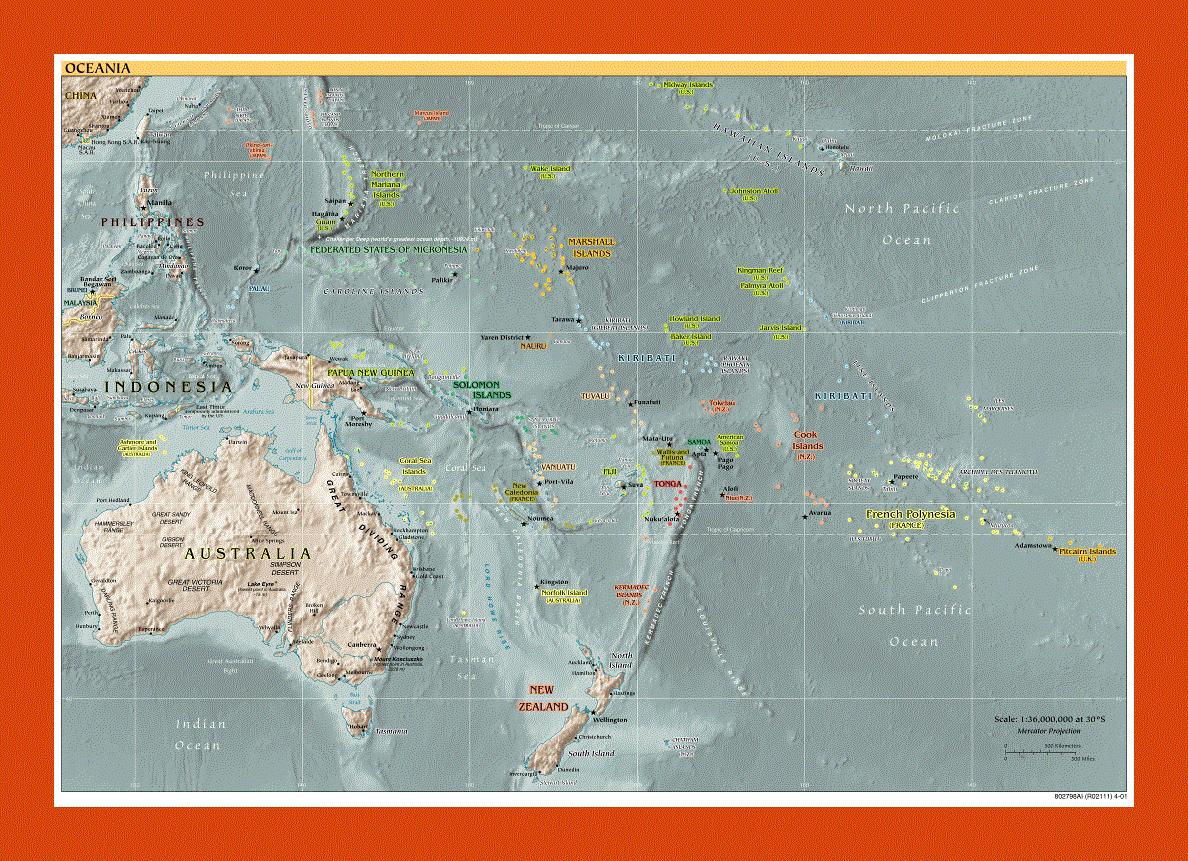 Political map of Australia and Oceania - 2001