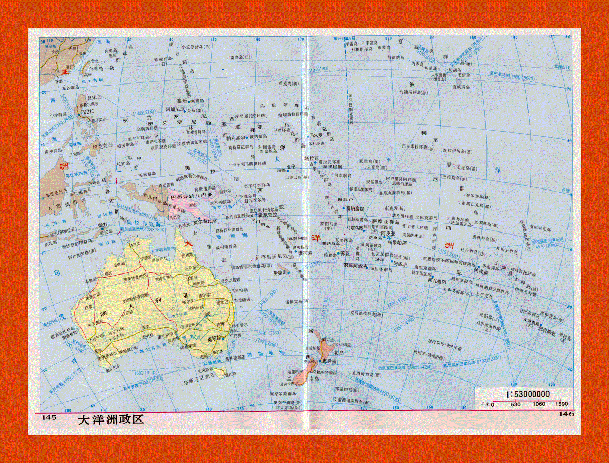 Political map of Australia and Oceania in chinese