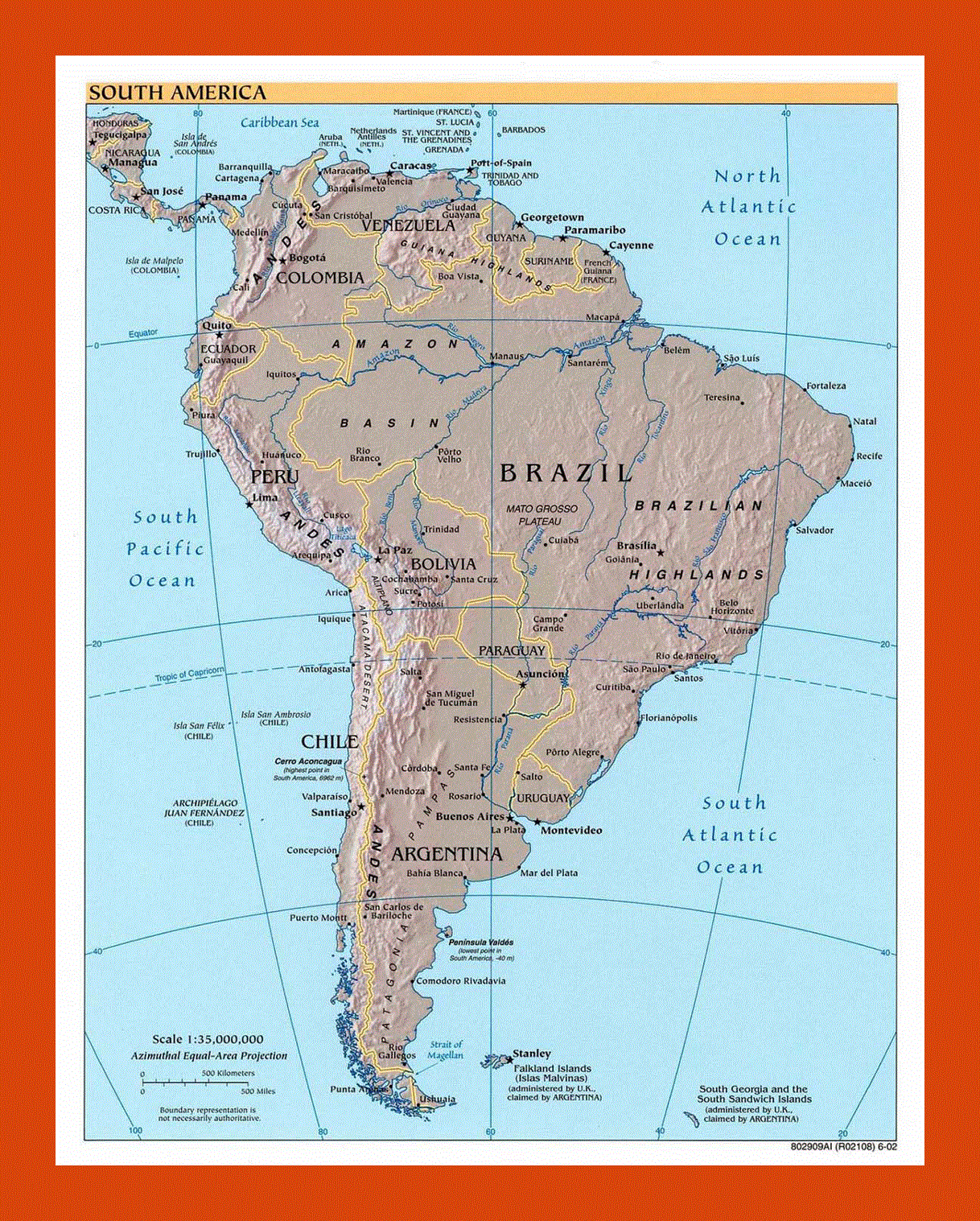 Political map of South America - 2002