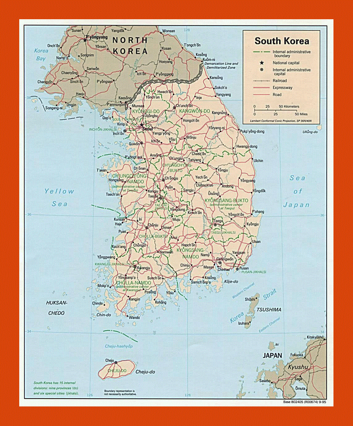 Political and administrative map of South Korea - 1995 | Maps of South ...