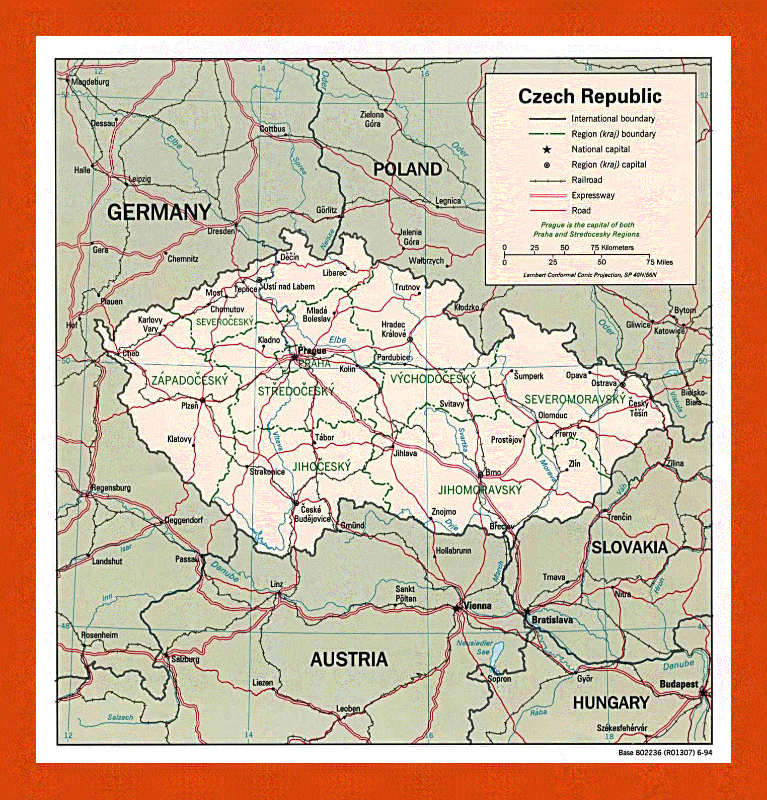 Political and administrative map of Czech Republic - 1994 | Maps of ...
