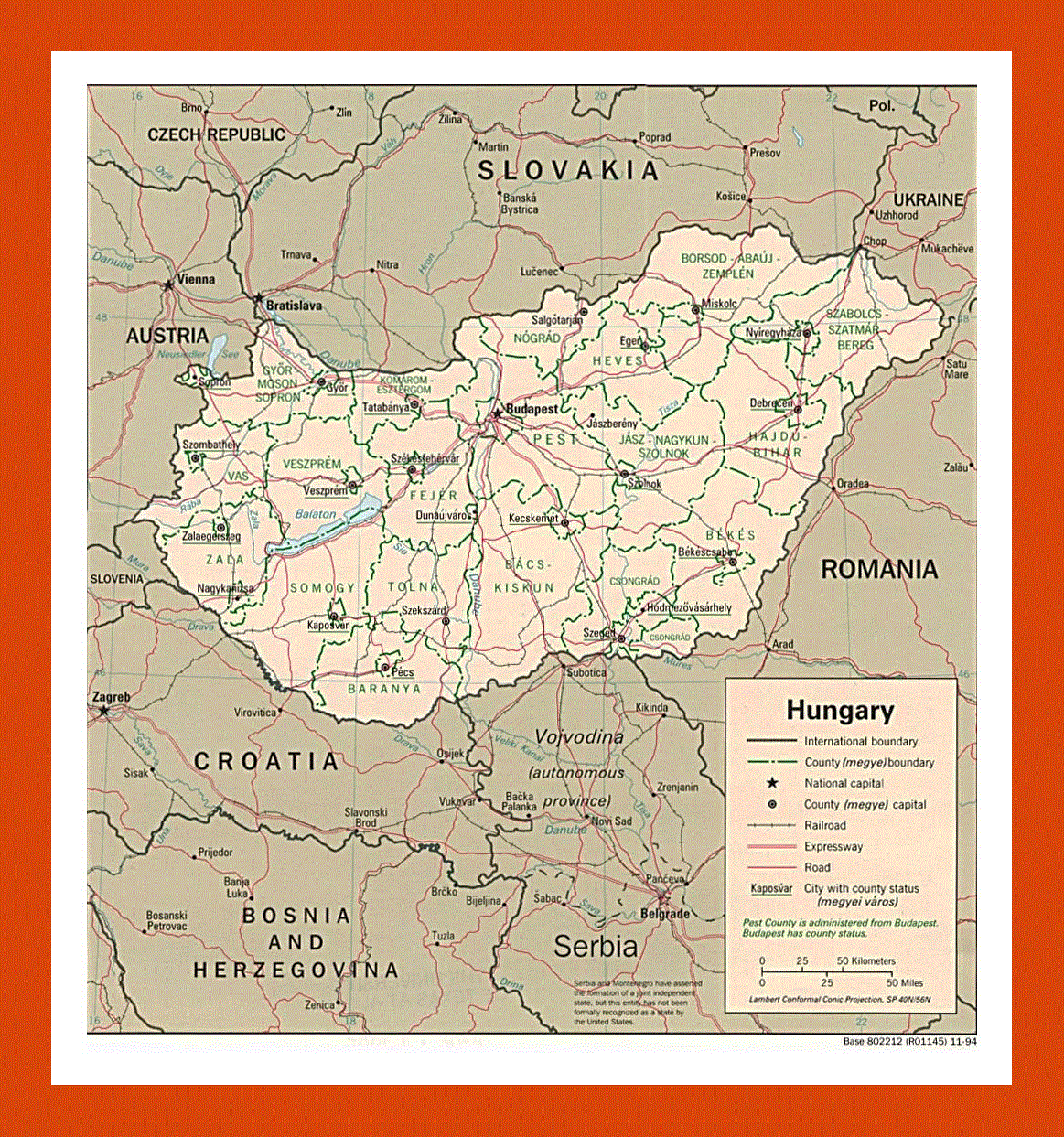 Political and administrative map of Hungary - 1994 | Maps of Hungary ...