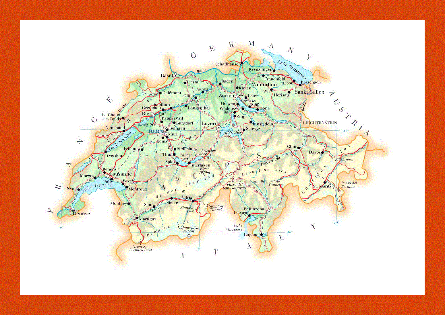 map of switzerland with cities