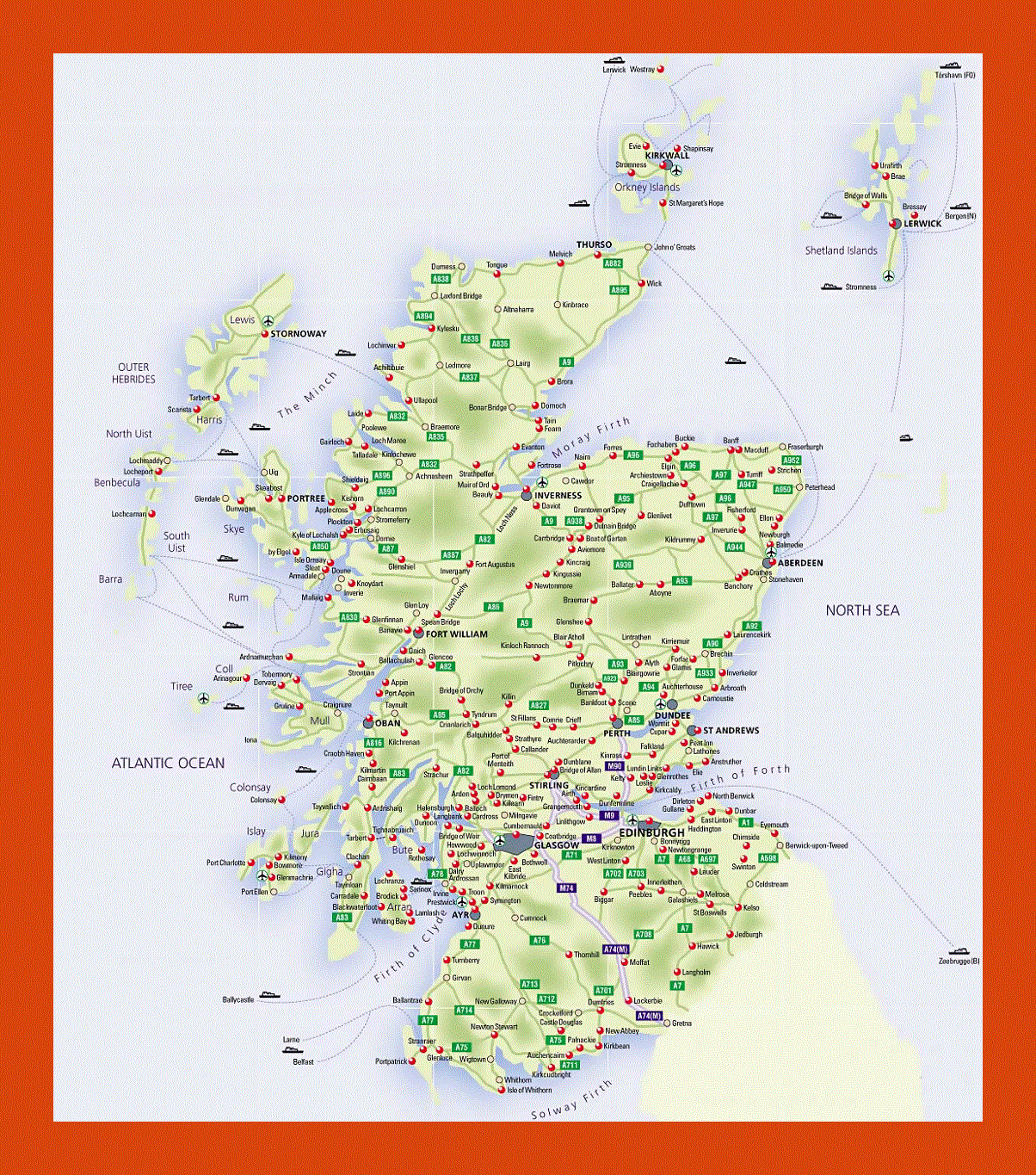 Road map of Scotland